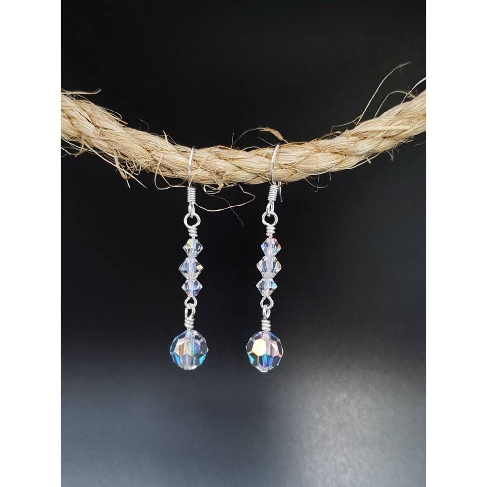Crystal Earrings - AB Coated Clear Crystal Sparkle Dangle Earrings